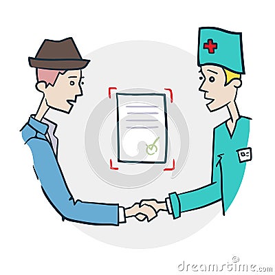 Handshake of doctor and citizen icon Vector Illustration