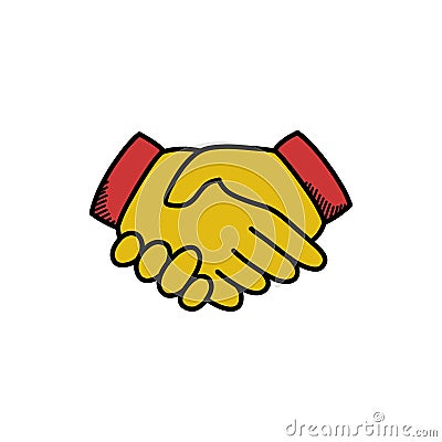 Handshake doodle icon, vector color line illustration Vector Illustration