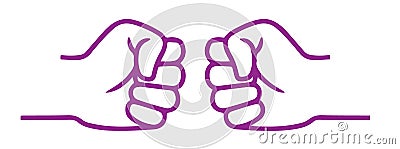 Handshake and fist bump outline icon with agreement or partnership line pictogram. Stock Photo