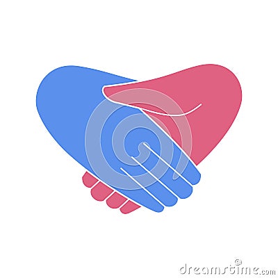 Handshake in the form of a heart is a symbol of friendship, help, cooperation or charity and volunteering Vector Illustration
