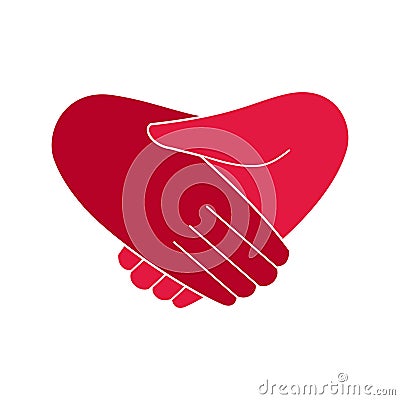 Handshake in the form of a heart is a symbol of friendship, help, cooperation or charity and volunteering Vector Illustration