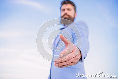 Handshake friendly gesture or opportunity. Come on. Business opportunity networking. Join my business. Business Stock Photo