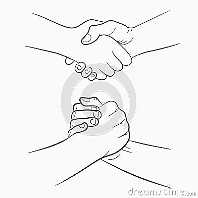 Handshake hand-drawn signs set. Brotherly and friendly drawing shake hands. Vector. Vector Illustration