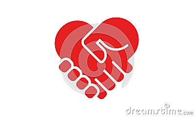 Handshake heart icon isolated on a white background. Simple modern design. Heart symbol, hands. Logo on business, cooperate, Vector Illustration
