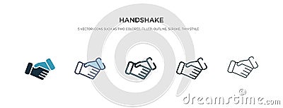 Handshake icon in different style vector illustration. two colored and black handshake vector icons designed in filled, outline, Vector Illustration