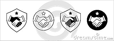 Handshake icon set. Business agreement vector icons. Symbol of job deal, mutual relationship, cooperation, strong partnership, Vector Illustration