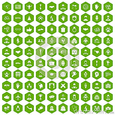 100 handshake icons hexagon green Vector Illustration