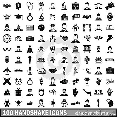 100 handshake icons set, simple style Vector Illustration