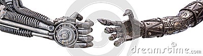 handshake of Metallic cyber or robot made from Mechanical ratchets bolts and nuts Stock Photo