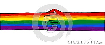 Handshake with rainbow oil paint brush style watercolor,LGBT Pride month watercolor texture concept. vector Vector Illustration