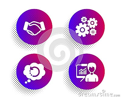 Handshake, Recovery data and Cogwheel icons set. Presentation sign. Deal hand, Backup info, Engineering tool. Vector Vector Illustration