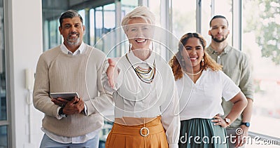 Handshake, recruitment and business team welcome from woman in HR or agreement at startup office. Shaking hands, thank Stock Photo