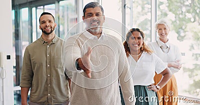 Handshake, recruitment and business team welcome from woman in HR or agreement at startup office. Shaking hands, thank Stock Photo