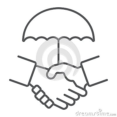 Handshake thin line icon, privacy and trust, security treaty sign, vector graphics, a linear pattern on a white Vector Illustration