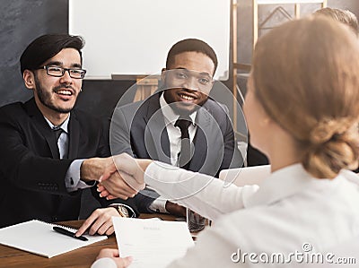 Handshake to seal deal after job recruitment meeting Stock Photo