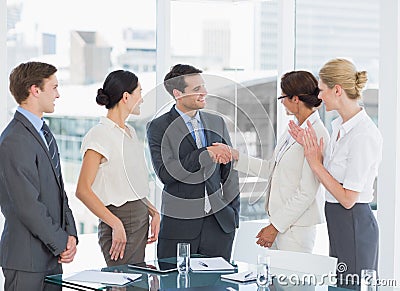 Handshake to seal a deal after a job recruitment meeting Stock Photo