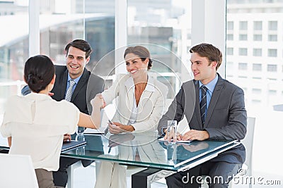 Handshake to seal a deal after a job recruitment meeting Stock Photo