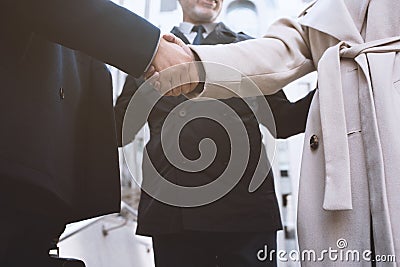 Handshaking business person in office. concept of teamwork and partnership. Stock Photo