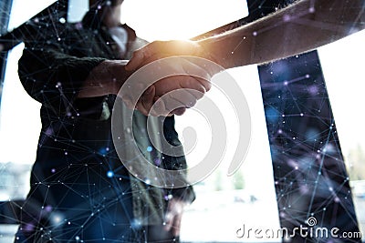 Handshaking business person in office. concept of teamwork and partnership. Internet network effect Stock Photo