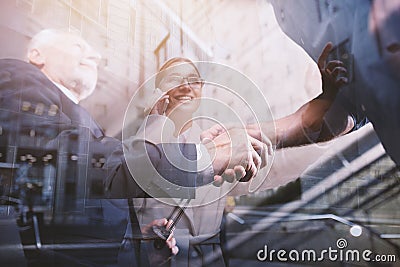 Handshaking business person in office. concept of teamwork and partnership. Stock Photo