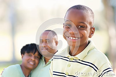 Handsome African American Boy with Parents Stock Photo