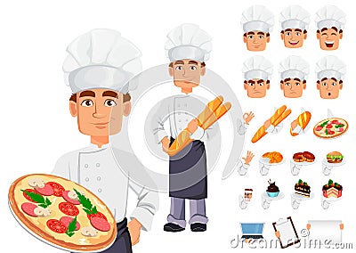 Handsome baker in professional uniform Vector Illustration