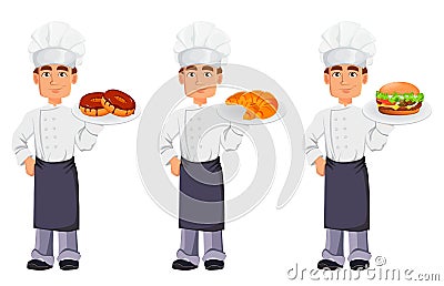 Handsome baker in professional uniform Vector Illustration
