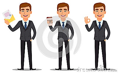 Handsome banker in business suit Vector Illustration