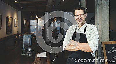 Handsome Barista Coffee Shop Smiling Concept Stock Photo