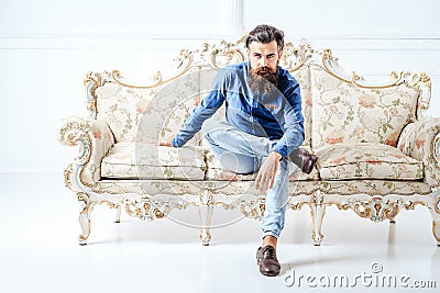 Handsome bearded man on couch Stock Photo