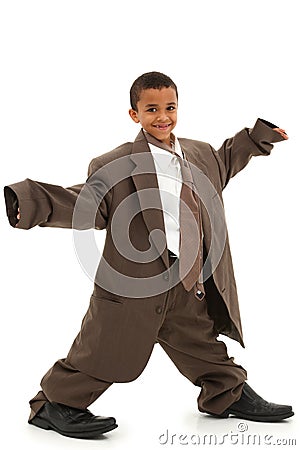 Handsome Black Boy Child in Baggy Business Suit Stock Photo