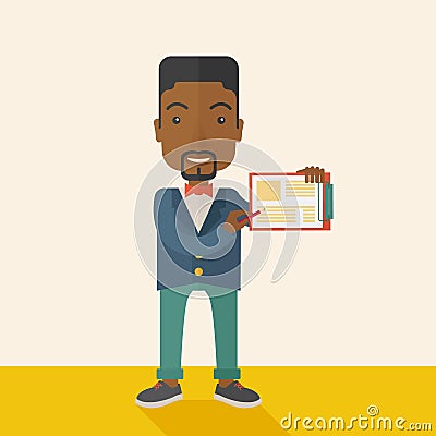 Handsome black guy holding clipboard Vector Illustration