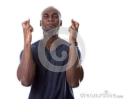 Handsome black man scared and hoping Stock Photo