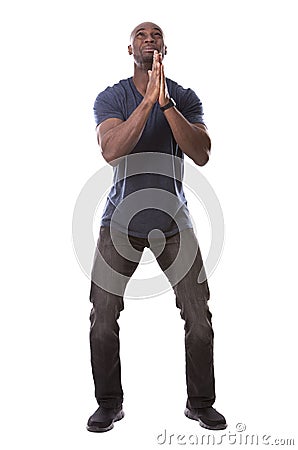 Handsome black man scared and hoping Stock Photo
