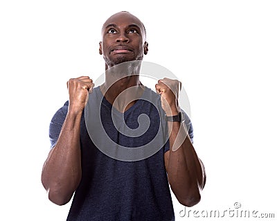 Handsome black man scared and hoping Stock Photo