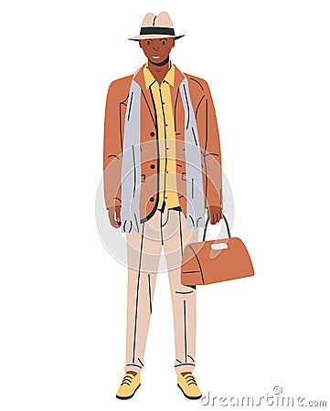Handsome Black Skinned Man in Casual Clothes. Vector Illustration