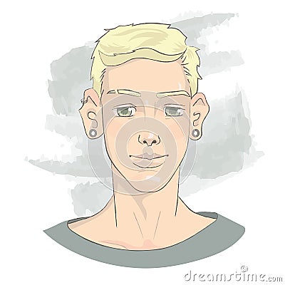 Handsome blond young man face smiling Vector Illustration