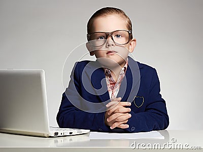 Handsome boy in office.business child Stock Photo