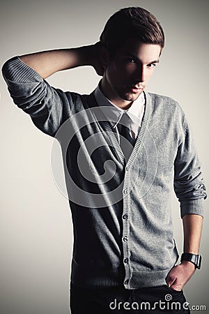 Handsome boy in vest with tie Stock Photo