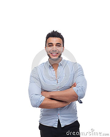 Handsome business man happy smile, businessman folded hands Stock Photo