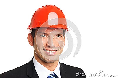 Handsome businessman in a helmet Stock Photo