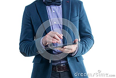 Handsome businessman text message email sms on Stock Photo