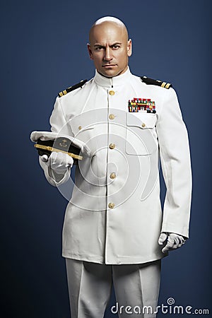 Handsome captain sea ship Stock Photo