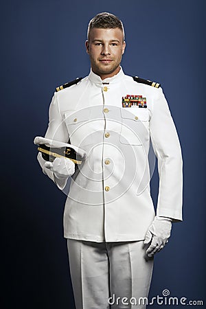 Handsome captain sea ship Stock Photo
