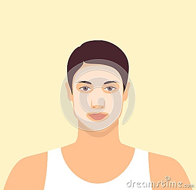 Handsome caucasian man with facial sheet mask on his face. Daily skin care routine Vector Illustration