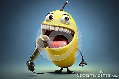 Handsome cheerful banana singing karaoke songs on the stage. Generative AI Stock Photo