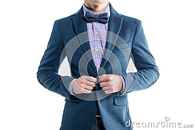 Handsome elegant young fashion man in coat tuxedo Stock Photo