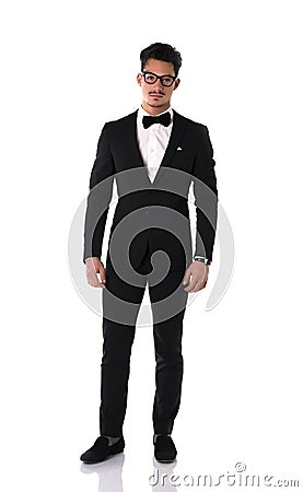 Handsome elegant young man with suit and bow-tie Stock Photo