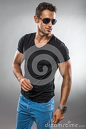 Handsome fashion man wearing sunglasses Stock Photo