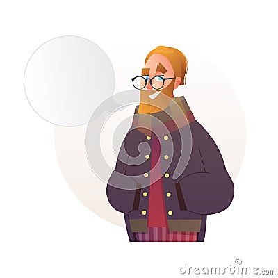 Handsome flat design set template with vector hipster man with a beard in winter clothes in cartoon style Stock Photo